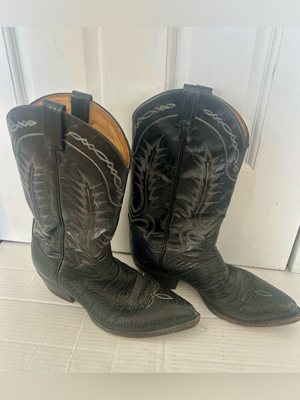 80’s Tony Lama Vintage Black Bullhide size 11d Cowboy Boots - Men's Leather